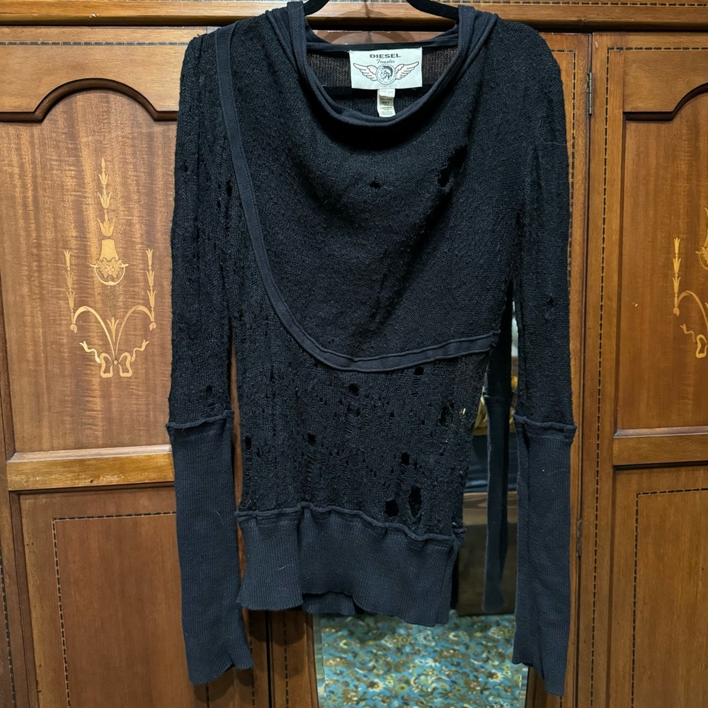 Y2K Diesel distressed black scoop neck sweater goth grunge